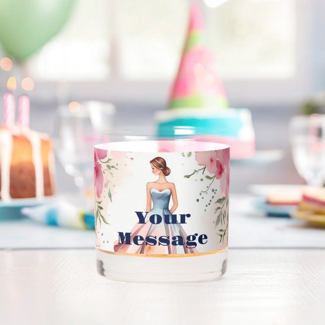 Watercolor Quinceanera Celebration Whiskey Glass (Insitu (Birthday))