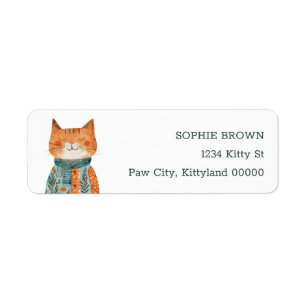 Watercolor Quirky Cat Illustration Return Address Label