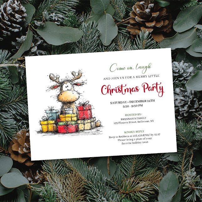 Watercolor quirky reindeer holiday party invite (Watercolor quirky reindeer holiday party invite

)