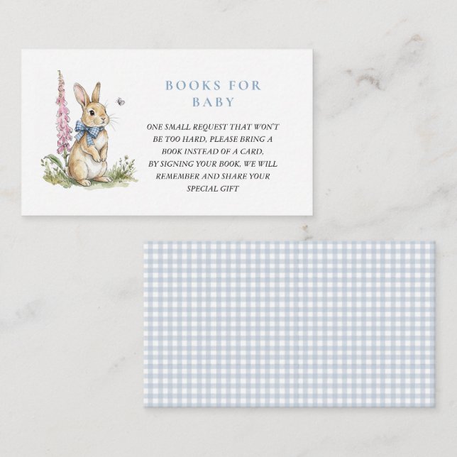 Watercolor Rabbit Boy Baby shower book request Enclosure Card (Front/Back)
