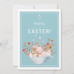Watercolor Rabbit Bunny in a Bubble Bath Easter Holiday Card