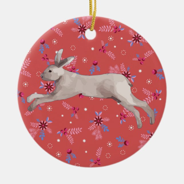 Watercolor Rabbit  Ceramic Ornament (Front)