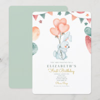 Watercolor Rabbit Cute Baloons 1st Birthday