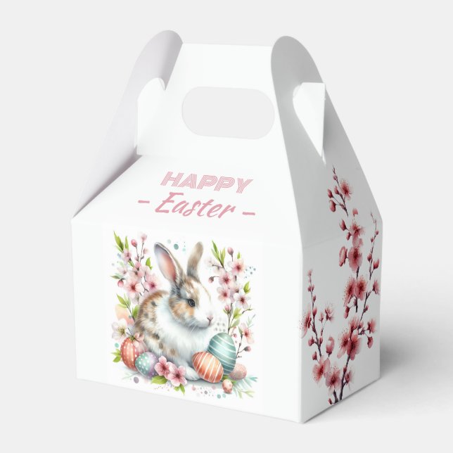 Watercolor Rabbit Easter Eggs & Flowers -   Favour Box (Front Side)