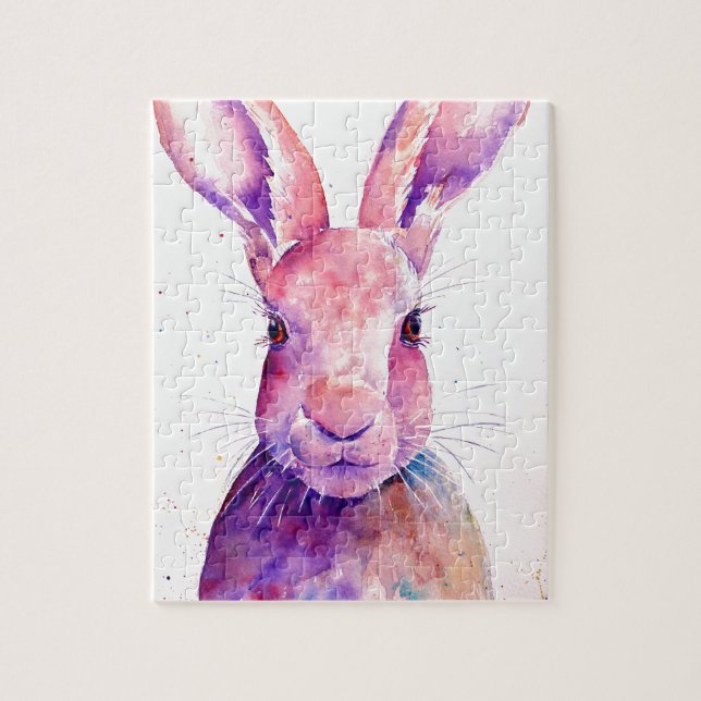 Watercolor Rabbit Hare Portrait Jigsaw Puzzle (Vertical)