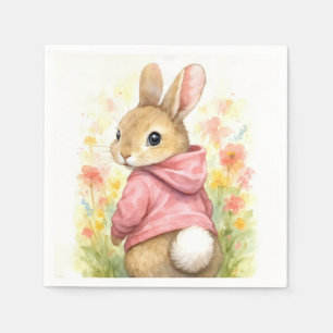 Watercolor Rabbit in a Pink Hoodie Napkin