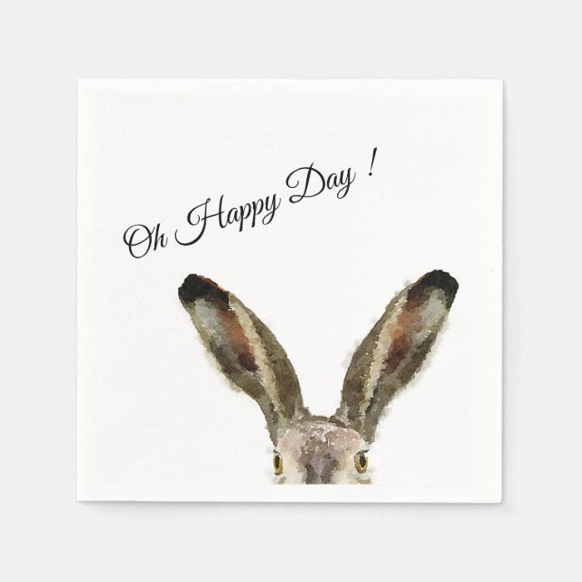 Watercolor Rabbit Oh Happy Day ! Napkin (Front)