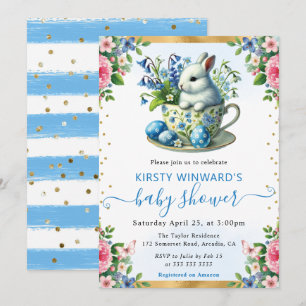 Watercolor Rabbit Spring Flowers Baby Shower Invitation
