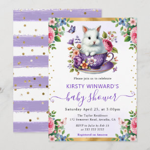 Watercolor Rabbit Spring Flowers Baby Shower Invitation
