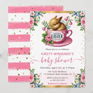 Watercolor Rabbit Spring Flowers Baby Shower Invitation