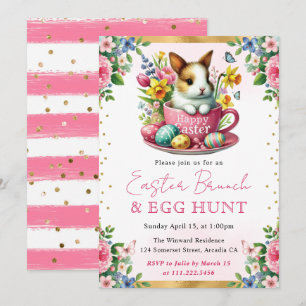 Watercolor Rabbit Spring Flowers Easter Brunch Invitation