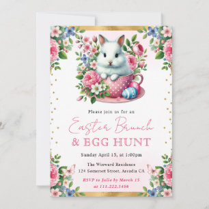 Watercolor Rabbit Spring Flowers Easter Brunch Invitation