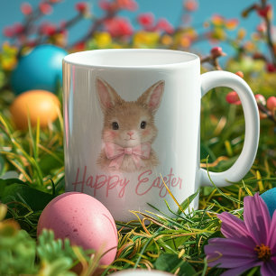 Watercolor Rabbit with Pink Bow  Cute Easter Bunny Latte Mug