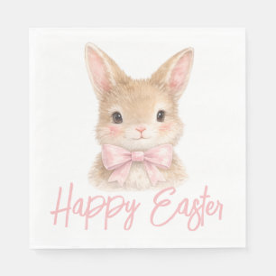 Watercolor Rabbit with Pink Bow  Cute Easter Bunny Napkin