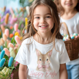 Watercolor Rabbit with Pink Bow  Cute Easter Bunny Toddler T-Shirt