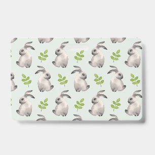 Watercolor rabbits and grass ID badge