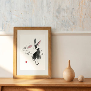 Watercolor Rabbits Contains hieroglyph wealth Poster