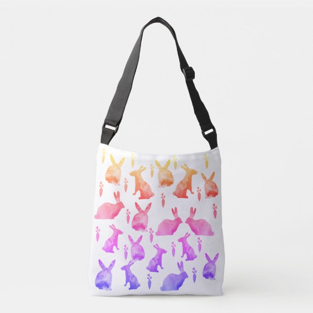 Watercolor Rabbits Crossbody Bag (Front)