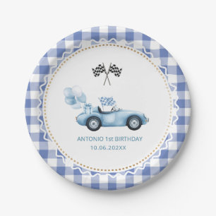  Watercolor  Race car 1st birthday Paper Plate