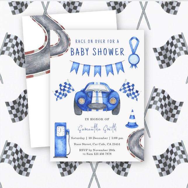 Watercolor Race Car Baby Shower Invitation (Creator Uploaded)