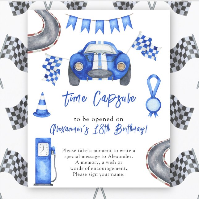 Watercolor Race Car Time Capsule 1st birthday Poster (Creator Uploaded)