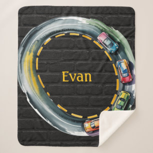 Watercolor Race Track Boys Birthday Party Gift Sherpa Blanket