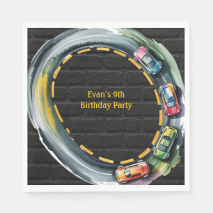 Watercolor Race Track Boys Birthday Party Napkin