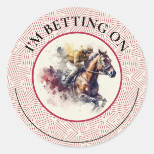 Watercolor Racehorse Derby Betting Classic Round Sticker
