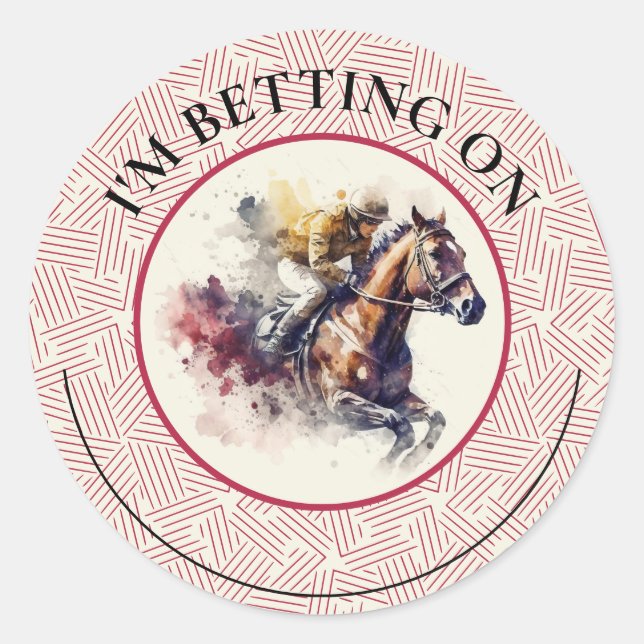 Watercolor Racehorse Derby Betting Classic Round Sticker (Front)