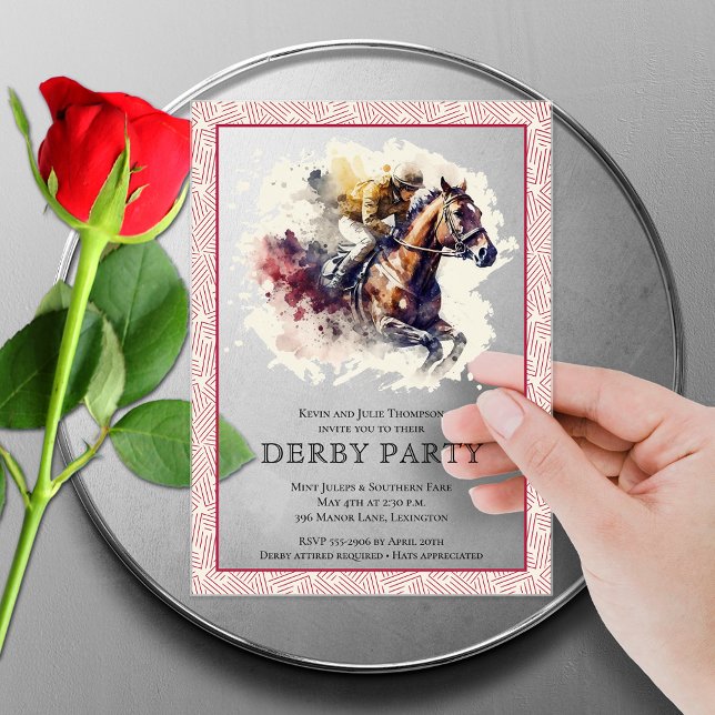 Watercolor Racehorse Derby Party Acrylic Invitations (Watercolor racehorse Derby party acrylic invitations - order clear or frosted)