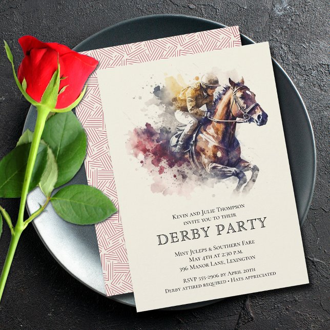 Watercolor Racehorse Derby Party Invitation (Watercolor racehorse Derby party invitations - PRINTED and/or INSTANT DOWNLOAD)