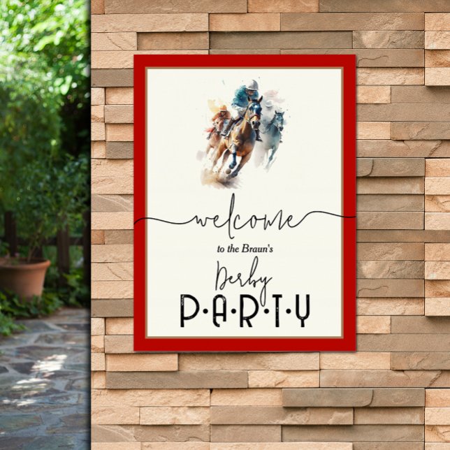 Watercolor Racehorse Jockey Derby Welcome Poster (Watercolor racehorses and jockeys Derby Welcome poster - PRINTED and/or INSTANT DOWNLOAD)