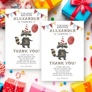 Watercolor Racoon 1st Birthday Thank You Card