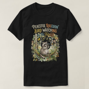 Watercolor Racoon Birdwatcher Nature Design T-Shirt
