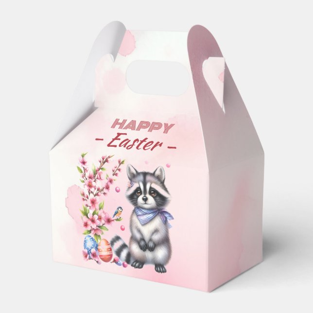Watercolor Racoon Easter Eggs & Flowers -   Favour Box (Front Side)