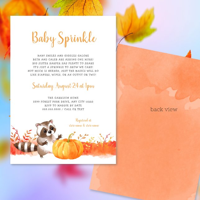 Watercolor Racoon Fall Baby Sprinkle Invitation (Creator Uploaded)