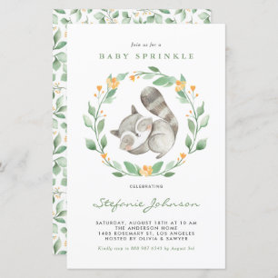 Watercolor Racoon Greenery Baby Sprinkle Invite