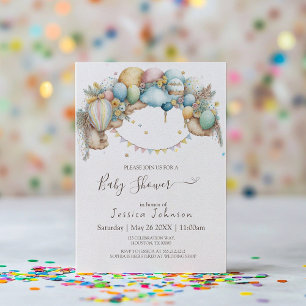 Watercolor rainbow Air Balloon Baby Shower Invitat Invitation