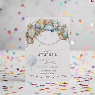 Watercolor rainbow Air Balloon Baby Shower  Invitation