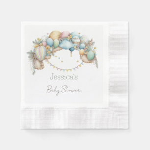 Watercolor rainbow Air Balloon Baby Shower Napkin