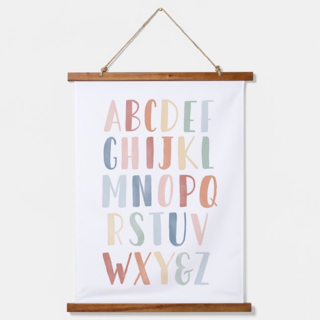 Watercolor Rainbow Alphabet Classroom Hanging Tapestry (Front)
