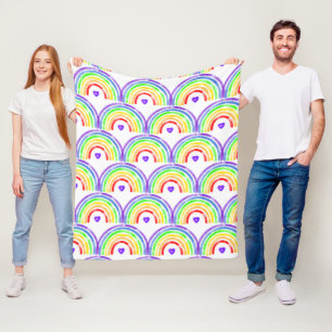 Watercolor Rainbow and Hearts   Fleece Blanket