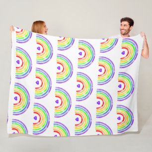 Watercolor Rainbow and Hearts Fleece Blanket