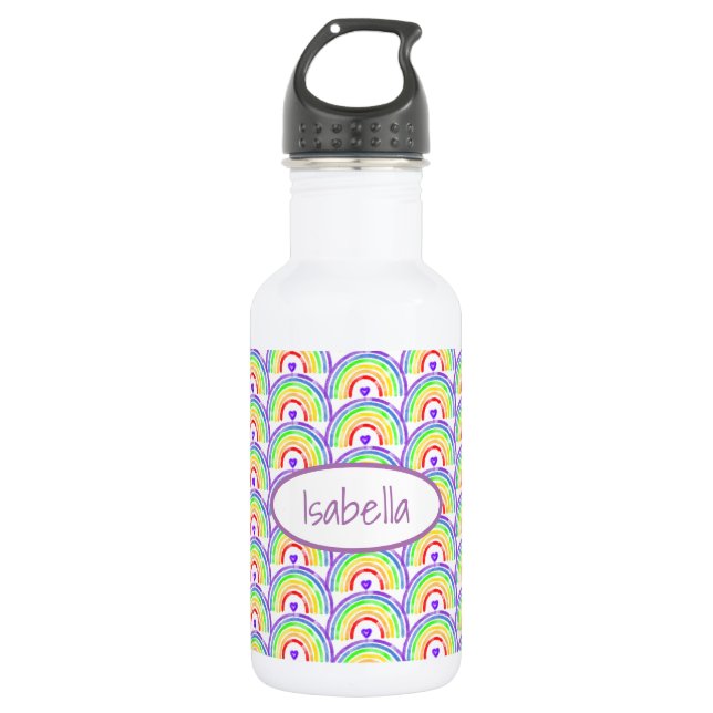 Watercolor Rainbow and Hearts Personalised  532 Ml Water Bottle (Front)
