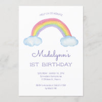 Watercolor Rainbow and Raindrops Childs Birthday