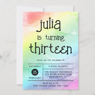 Watercolor Rainbow Any Age Birthday Invitation