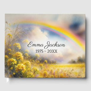 Watercolor Rainbow Arch Over Wildflower Meadow Guest Book