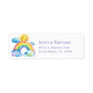 Watercolor Rainbow Baby Girl Shower Return Address Label