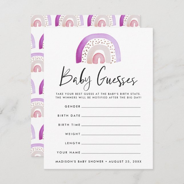 Watercolor Rainbow Baby Shower Guessing Game (Front/Back)