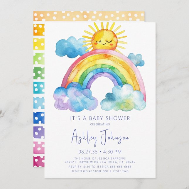 Watercolor Rainbow Baby Shower Invitation (Front/Back)
